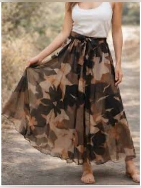 Live 4 Truth Maxi Boho Flowy Skirt Brown Medium NWOT